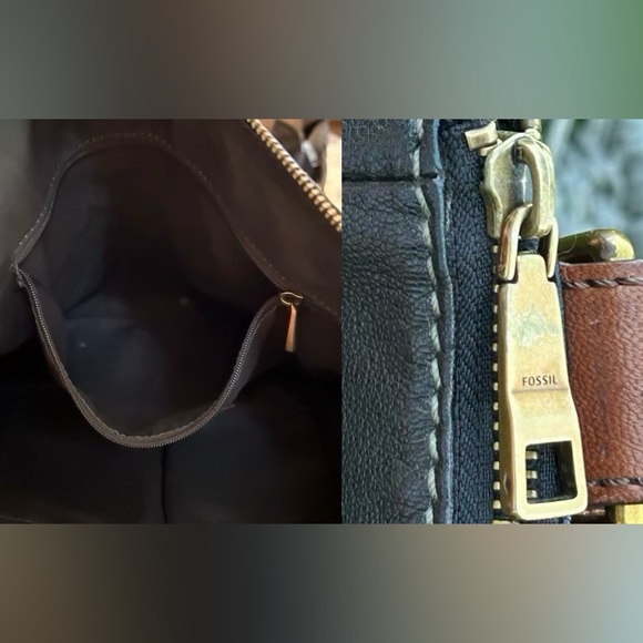 Fossil Corey Black Leather Crossbody w/ Brown Strap & Multiple Pockets 13” x 10” - Picture 14 of 16